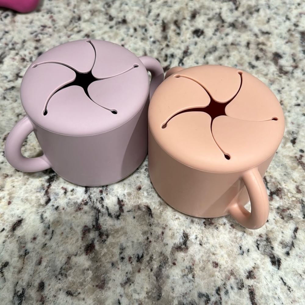 Two Mushie snack cups